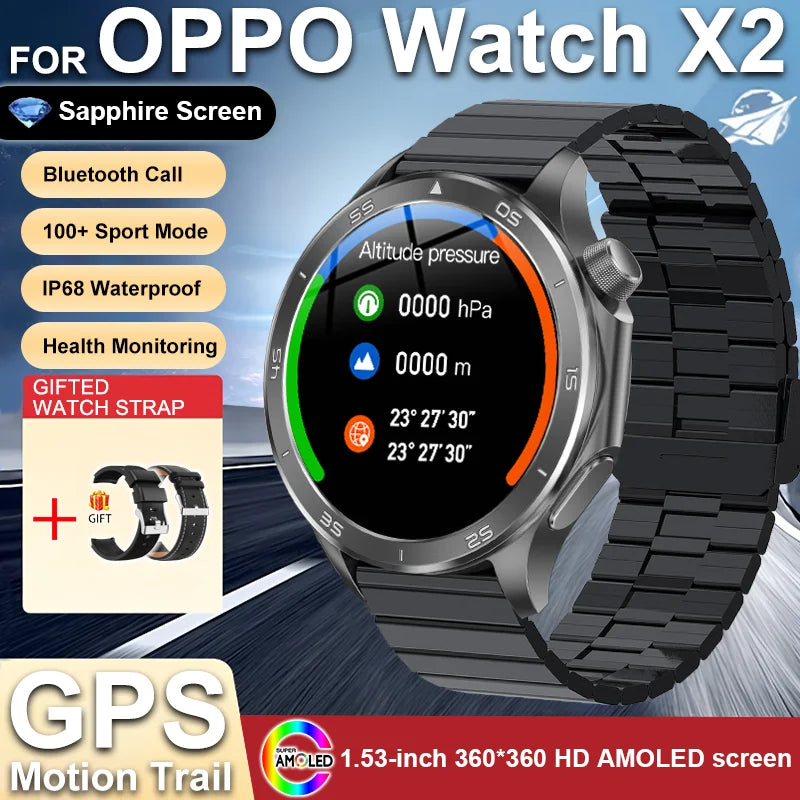 2025 nouveau pour OPPO montre X2 Bluetooth appel Smartwatch AMOLED écran fréquence cardiaque boussole IP68 étanche GPS sport montre intelligente hommes