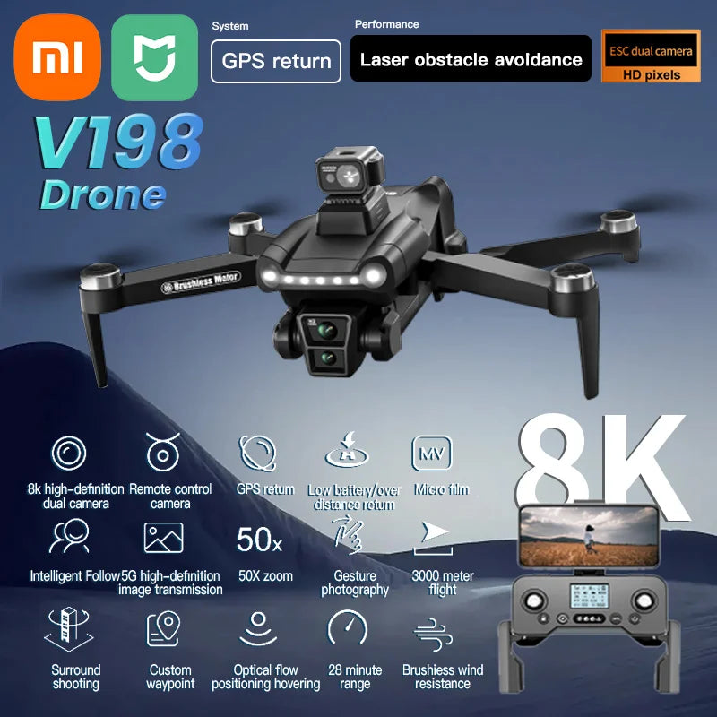 Xiaomi Mijia V198GPS Drone 4K professionnel FPV Laser sans brosse évitement d'obstacles aérien optique pliable quadrirotor Mini 8K Dron
