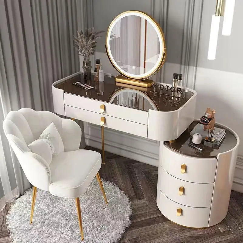Meuble de chambre à coucher, rangement, chargement sans fil, Bluetooth, commode de maquillage, coiffeuse, Table intelligente avec miroir LED
