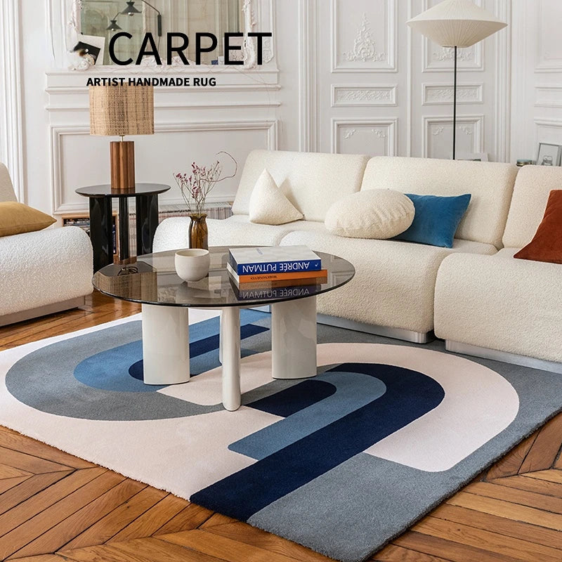 Tapis de luxe léger pour salon, en forme irrégulière, en peluche, polymères de sol, nordique, décor de chambre à coucher, rayé, épais, non ald lea