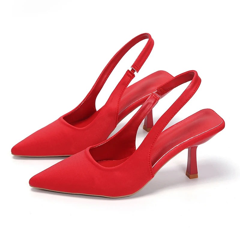 Été femmes talons sandales rouge pointu Slingback sandales chaussures vert noir violet chaton talons fête bal dames talons aiguilles