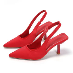 Été femmes talons sandales rouge pointu Slingback sandales chaussures vert noir violet chaton talons fête bal dames talons aiguilles