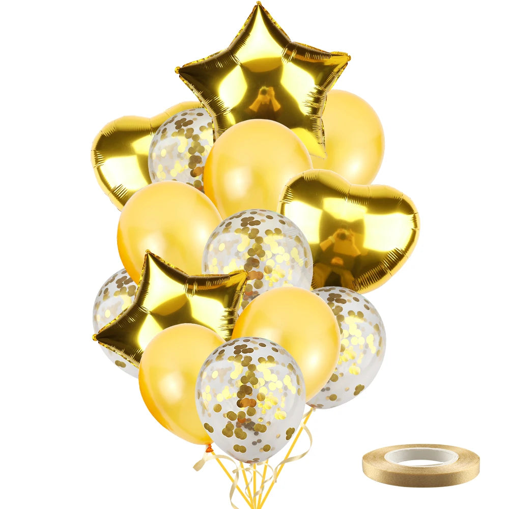 Ballons métalliques en forme d'étoile et de cœur, 14 pièces, ensemble de confettis or rouge bleu rose pour joyeux anniversaire, réception-cadeau pour bébé, mariage