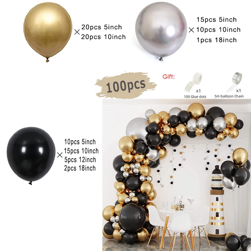 Kit d'arc de guirlande de ballons noirs et dorés, avec ballons en aluminium Starburst, fournitures de décoration pour mariage, anniversaire, fête de famille