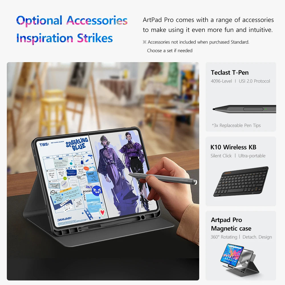 Teclast ArtPad Pro 12.7 "2.2K UHD affichage 20GB RAM (8 + 12 virtuels) 256GB ROM Helio G99 10000mAh 30W Android 15 tablette Global LTE