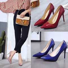 HOT grande taille 34-44 femmes chaudes chaussures bout pointu pompes en cuir verni robe talons hauts bateau chaussures de mariage Zapatos Mujerd76