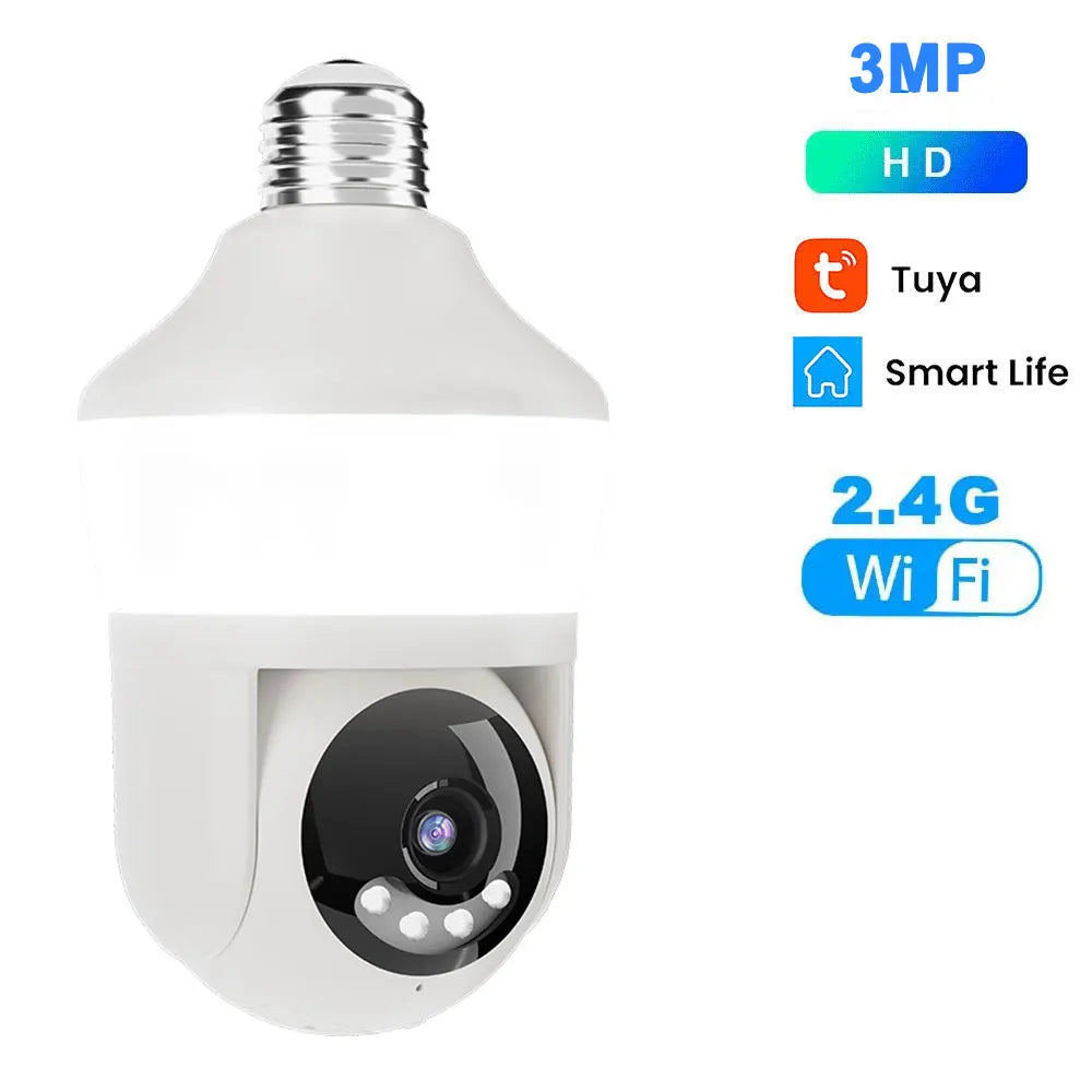 Tuya E27 ampoule double écran WiFi caméra 5MP intérieur 5x Zoom PTZ caméra de sécurité IR couleur Vision nocturne Surveillance sans fil