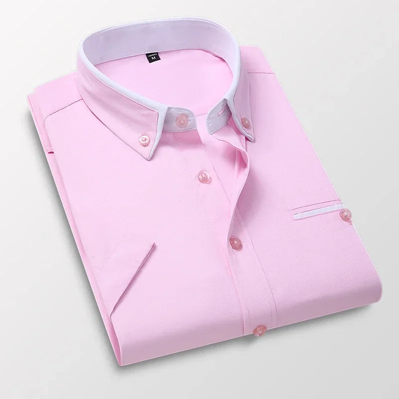 TFETTER Chemise d’affaires d’été Hommes Manches courtes Chemise boutonnée Col rabattu Chemises décontractées Vêtements pour hommes Plus la taille 5XL