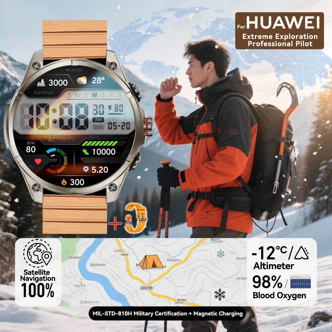 2025 nouvelles montres intelligentes GPS haut de gamme altimètre extérieur baromètre écran AMOLED boussole GPS intégrée sport militaire Smartwatch hommes