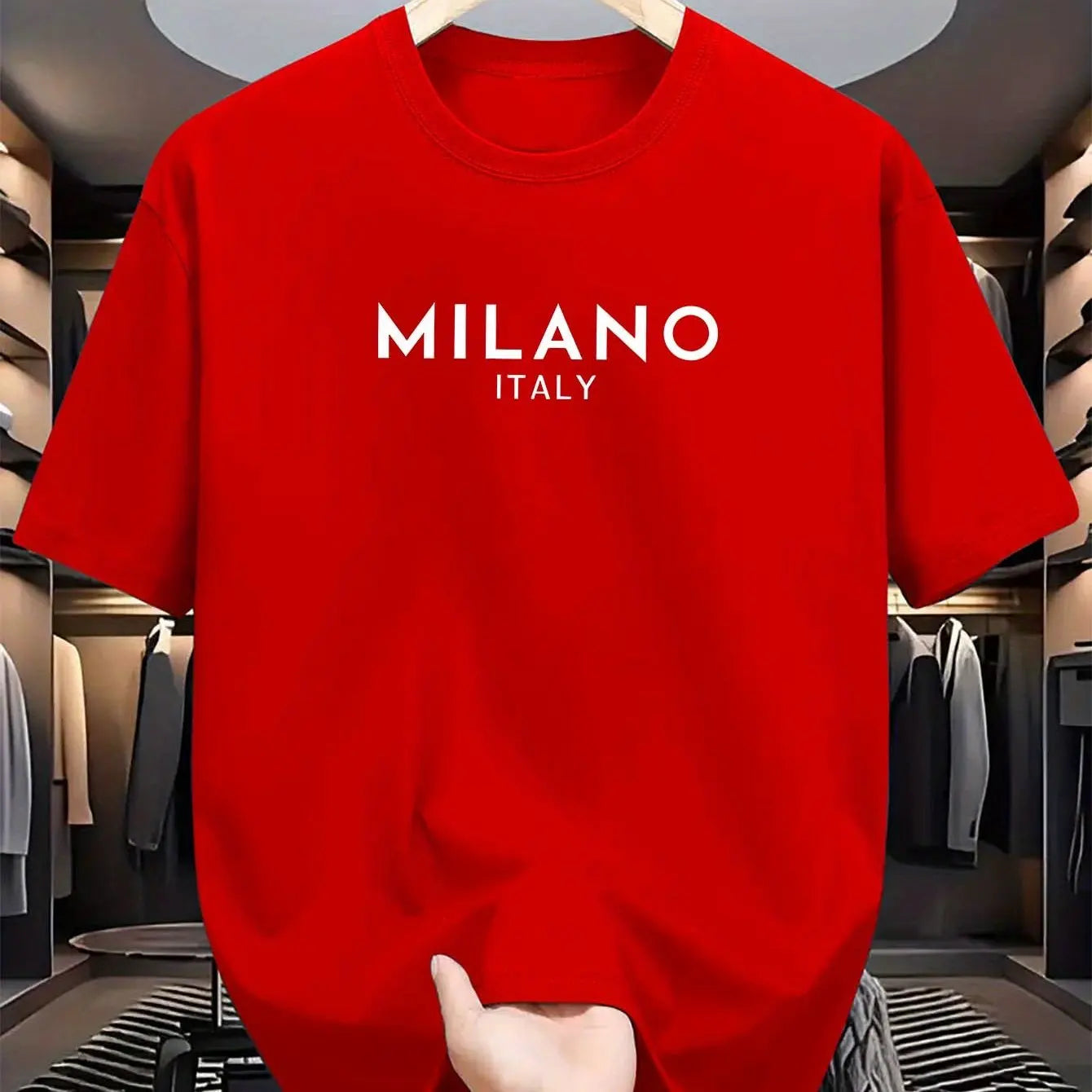 T-shirt à manches courtes et col rond pour hommes, 100% pur coton, décontracté, ample et à la mode, lettre MILANO ITALY imprimée, été
