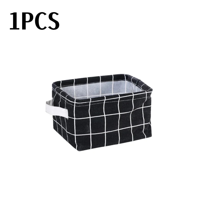 Petit panier de rangement en toile pliable avec poignée, boîte de rangement de bureau en coton et lin, petit panier de rangement étanche frais 1 pièce