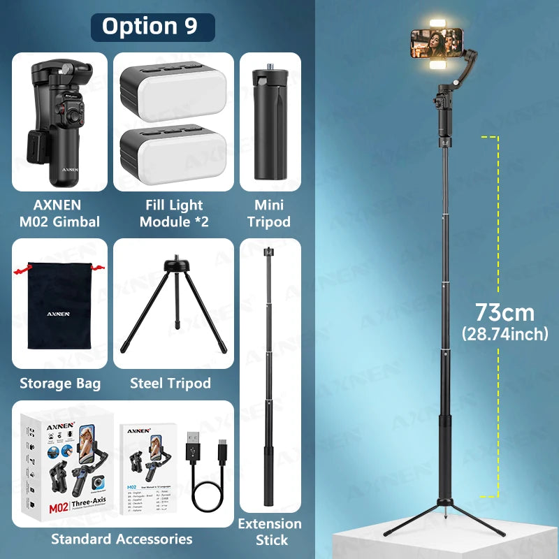 AXNEN M02 stabilisateur de Smartphone à cardan 3 axes Anti-secouement enregistrement vidéo jumelles de Selfie portables pour iPhone Android suivi du visage