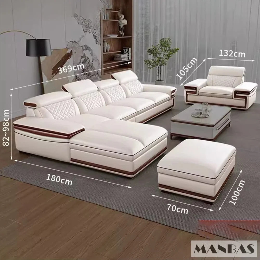 Linlamlim Premium Italian Genuine Leather Sofa Set for Living Room with Adjustable Headrests, Bluetooth Speaker, Wireless Charge