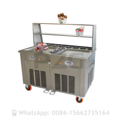 S.S. Commercial, 110V, 220V Machine à rouleaux de crème glacée frite avec 11 réservoirs de garniture, double casseroles, congélateur