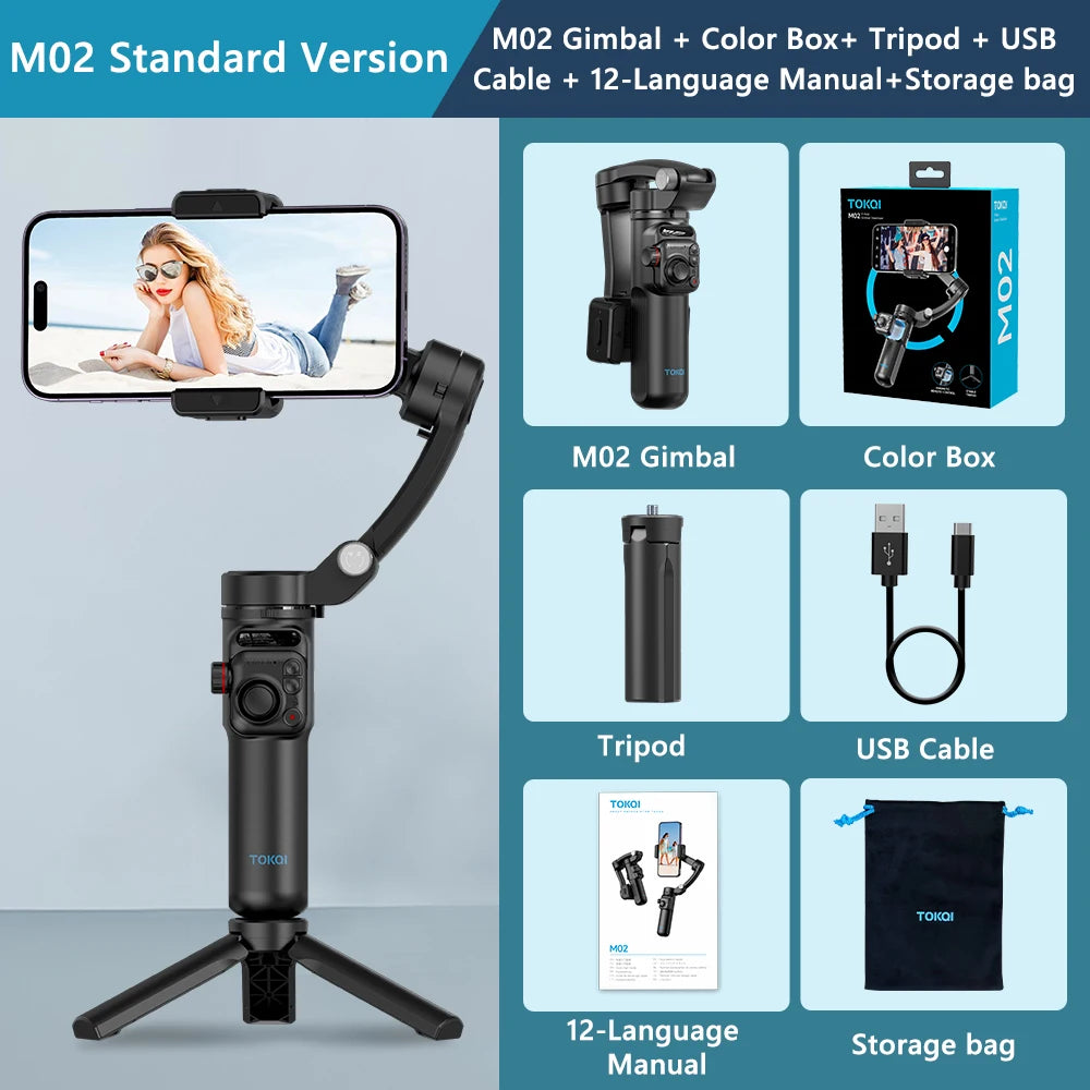 M02 nouveau stabilisateur de cardan portatif à 3 axes pour Smartphone avec télécommande sans fil pour iPhone Android téléphone suivi du visage Tiktok Vlog