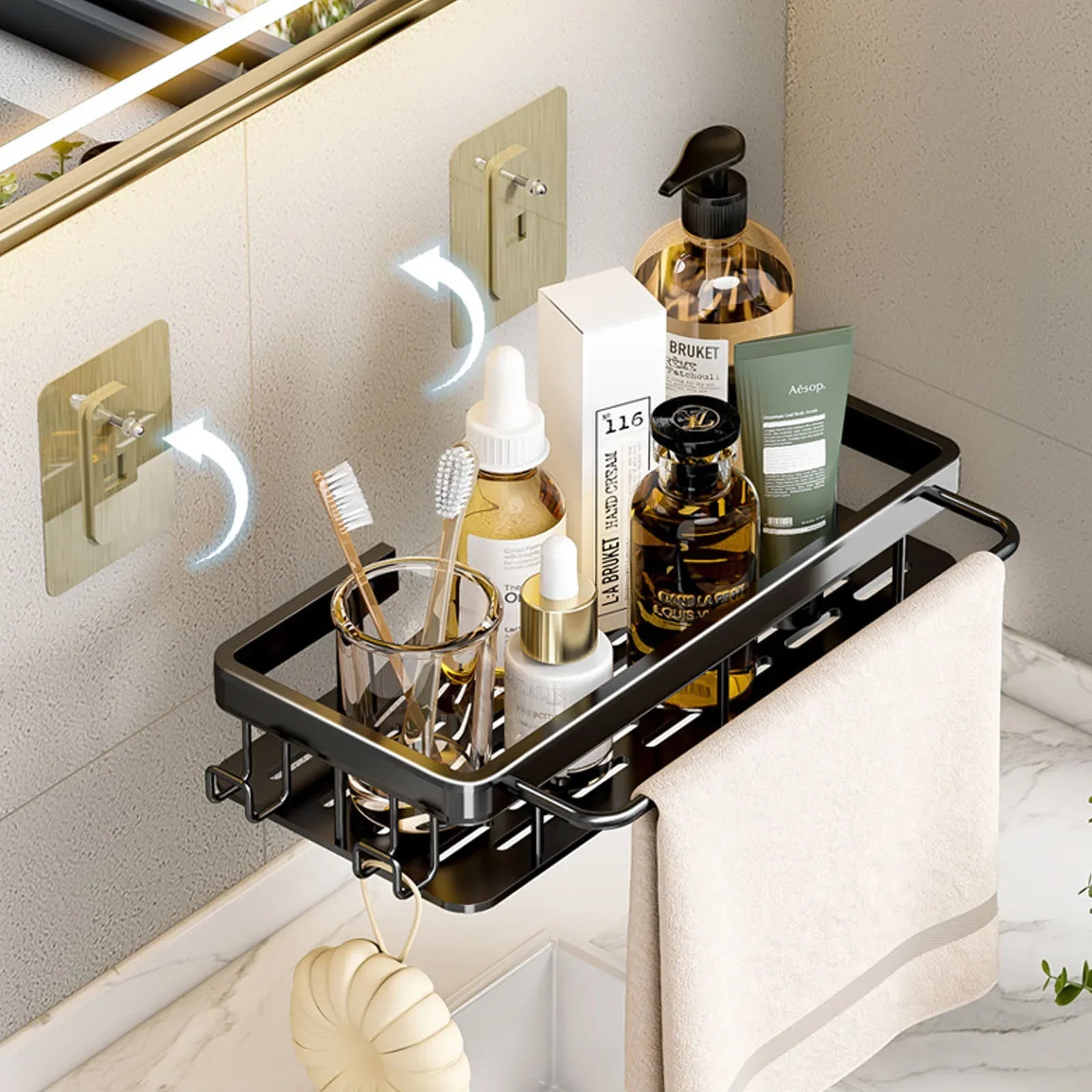 HOShelf-Rangement de toilette mural en aluminium T1, sans perceuse, bouteille de shampoing, coin de douche, accessoires de cuisine