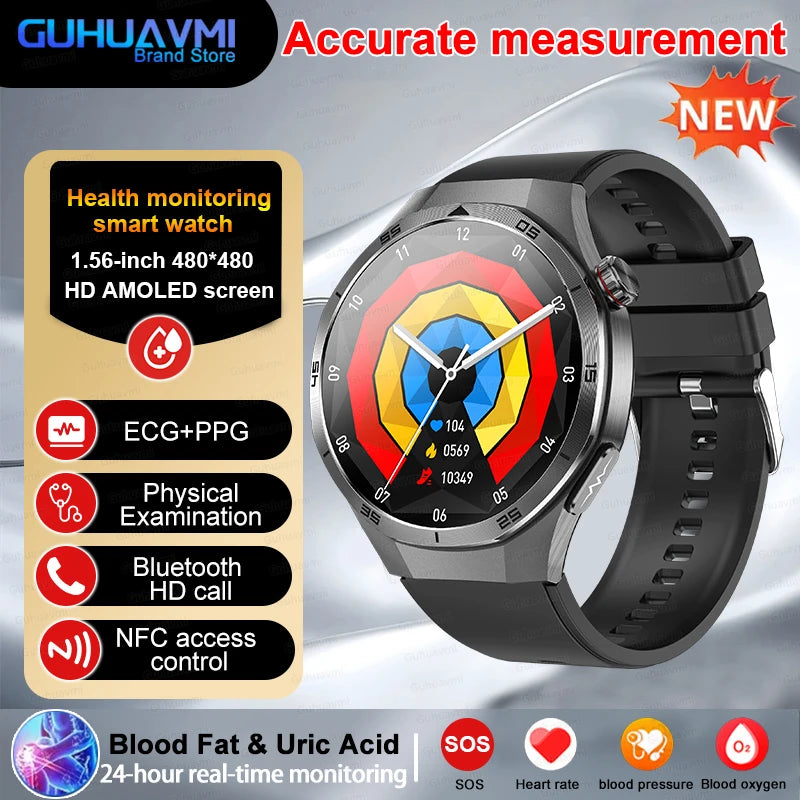 2025 nouveau pour HUAWEI montres de santé lipides sanguins acide uricique pression artérielle analyse du corps montre intelligente ECG + PPG horloge Smartwatch hommes