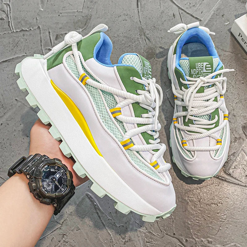 Chunky Sneaker Men Designer Running Shoes Fashion Casual Microfiber Leather Mesh Breathable Height Increased Flat Platform Shoes