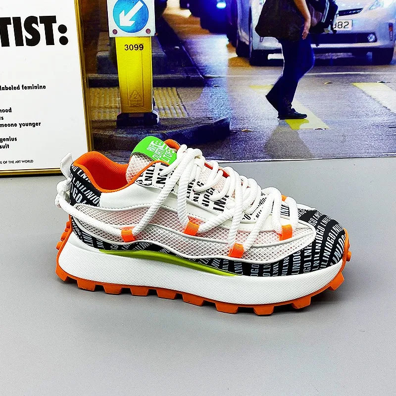 Chunky Sneaker Men Designer Running Shoes Fashion Casual Microfiber Leather Mesh Breathable Height Increased Flat Platform Shoes