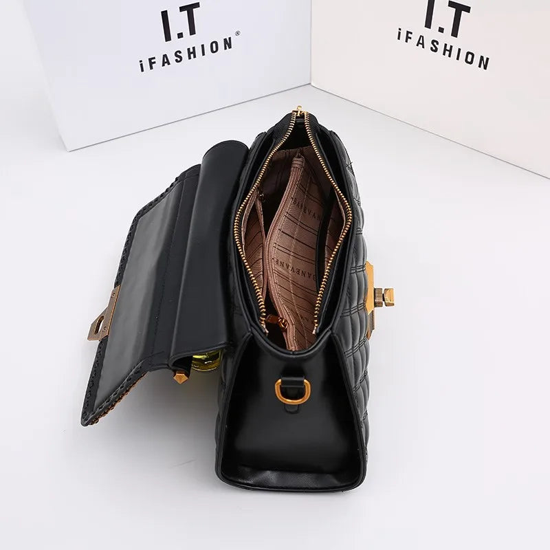 Sac à main à grille de diamants pour femme, petit sac carré, épaule et bandoulière, sensation haut de gamme, luxe abordable, automne et hiver, nouveau, 2024