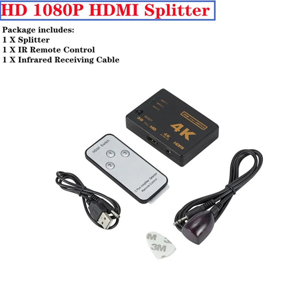 Répartiteur de câble HDMI 4K 2K 3x1, adaptateur de commutation vidéo HD 1080P, 3 entrées 1 Port de sortie, Hub HDMI pour Xbox PS4 DVD HDTV PC portable TV