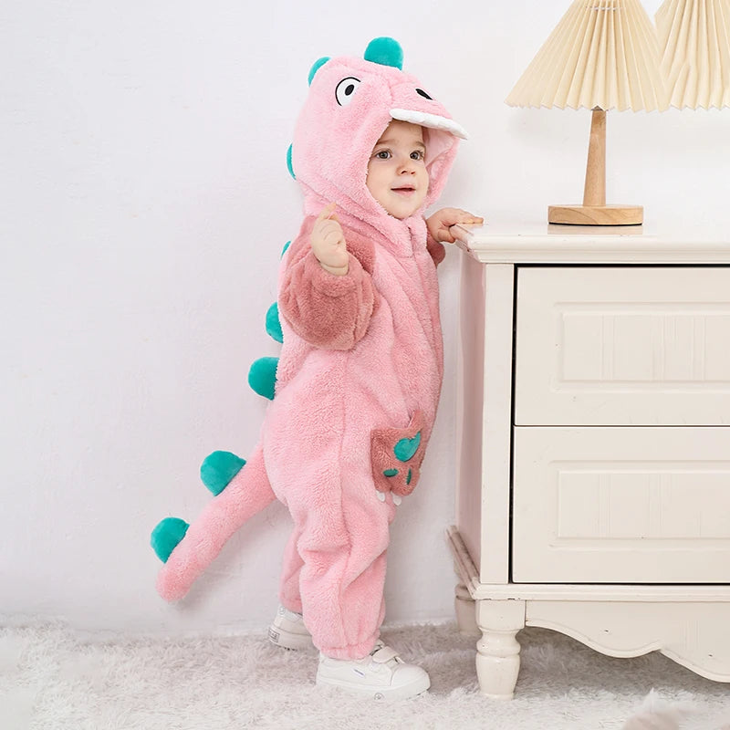 Joli dinosaure nouveau-né bébé fille vêtements body en peluche doux chaud enfant en bas âge combinaison Halloween enfant infantile pyjamas salopette fermeture éclair