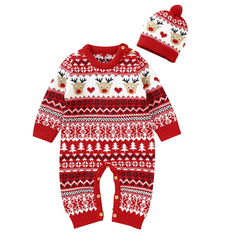 2025 Combinaison de Noël unisexe pour bébé Vert Vêtements mignons pour nouveau-né Automne Hiver Garçons Filles Col rond Cadeau de Noël Body en tricot