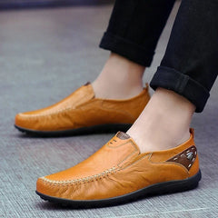 Mocassins en cuir véritable pour hommes, chaussures décontractées à la mode, mocassins confortables, respirants, à enfiler, chaussures de conduite noires, grande taille 47