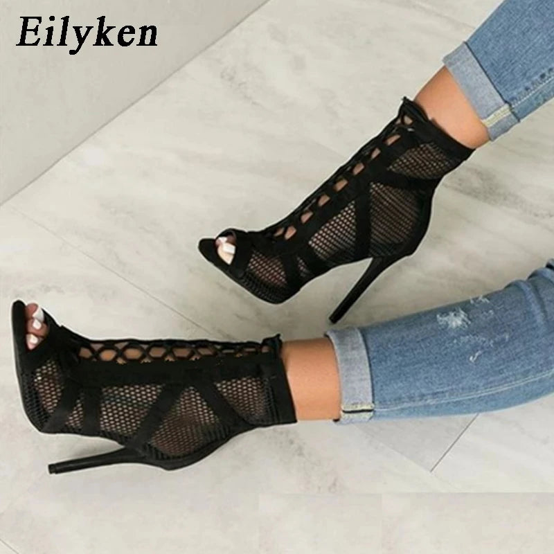 Eilyken Sexy mode femmes chaussures très léger confort haute qualité talons fins bout ouvert danse femme sandales taille 43
