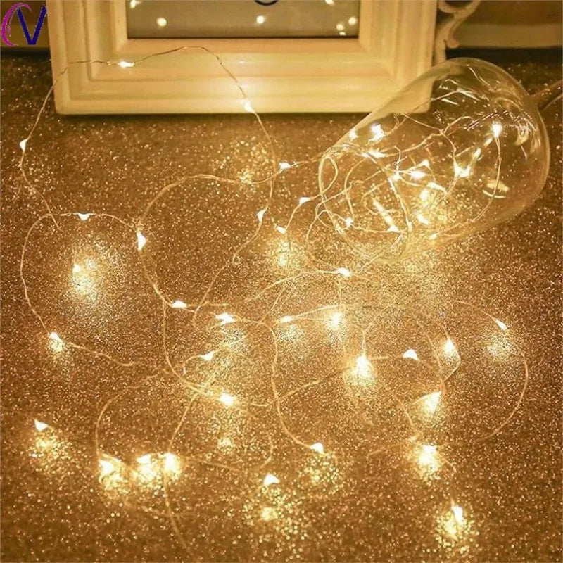 Guirlande lumineuse LED USB 10/20/30M, fil de cuivre et d'argent, guirlande lumineuse féerique étanche pour noël, décoration de fête de mariage