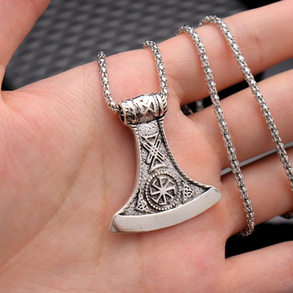 rétro corbeau prairie loup Double face Viking Tomahawk pendentif collier charme collier pour hommes accessoire en métal bijoux de fête
