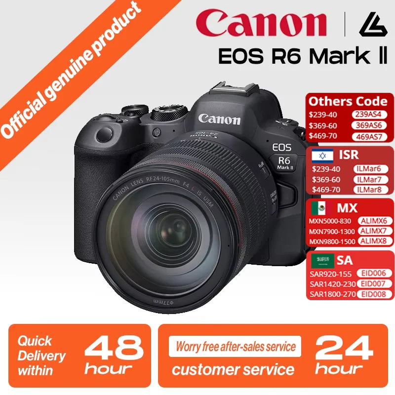 Appareil photo numérique professionnel sans miroir plein format, IL EOS R6 Mark II, vidéo 6K, 24.2 millions de pixels, nouveau produit