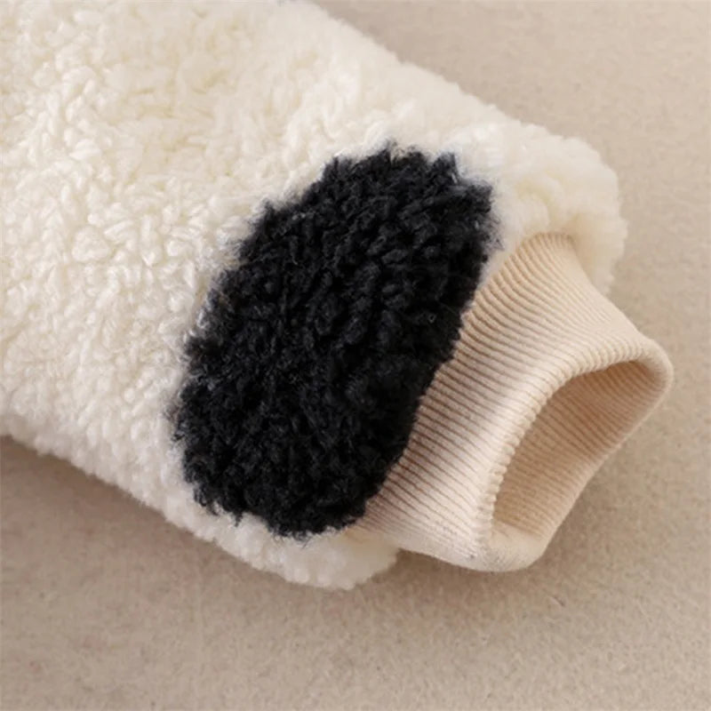 Barboteuse à Capuche en Peluche pour Bébé Fille et Garçon, Combinaison Imprimée Vache, Fermeture Éclair, Manches sulf, Dessin Animé, Costume de ix, Hiver