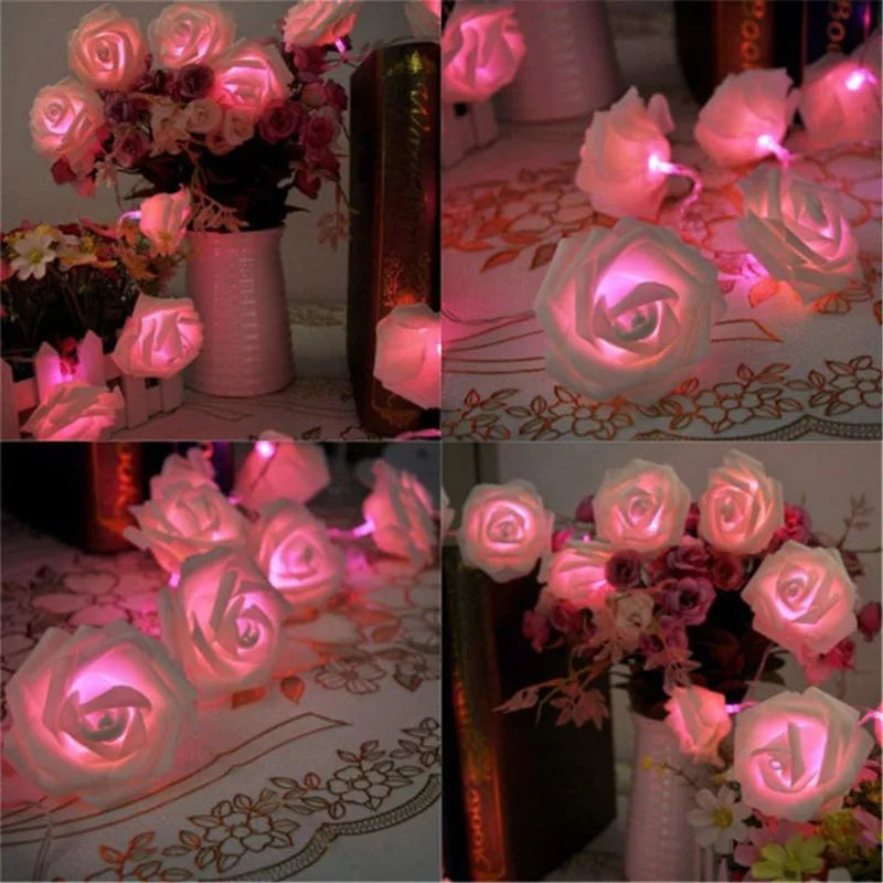 Guirlande lumineuse Rose à piles, 1.5/3m, guirlande de fleurs, lumières féeriques, décoration de fête de mariage, saint-valentin, lumières de noël