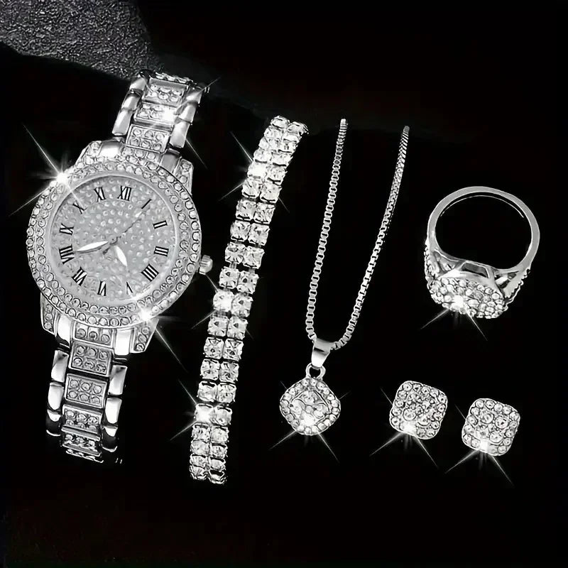 Montre Bracelet Set 6PCS Set Femmes Montre Horloge Romain Cadran Luxe Marque Design Femmes Montre Femme Reloj