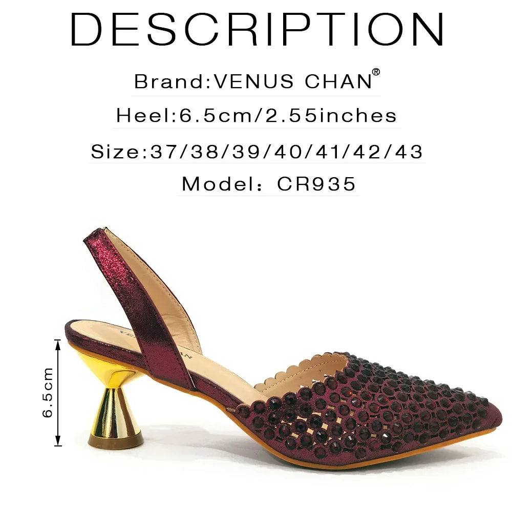 Venus Chan – escarpins à bout pointu pour femmes, chaussures et sacs italiens élégants, couleur vin, ensemble assorti, 2023