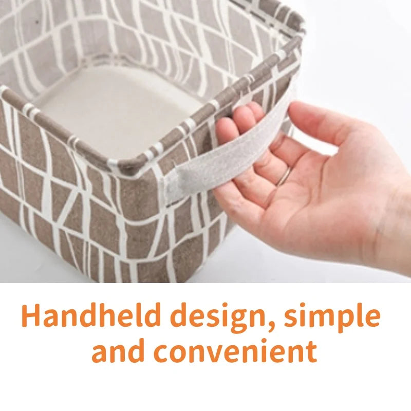 Petit panier de rangement en toile pliable avec poignée, boîte de rangement de bureau en coton et lin, petit panier de rangement étanche frais 1 pièce