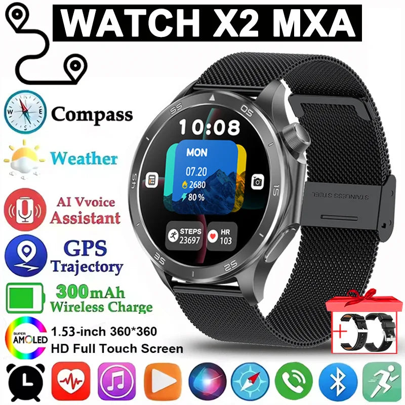 Pour montre OPPO X2 sport montre intelligente hommes HD écran GPS tracker boussole Bluetooth appel fréquence cardiaque étanche montre intelligente 2025 nouveau
