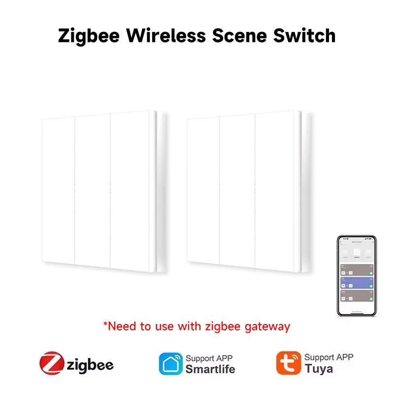 Tuya – interrupteur de scène intelligent sans fil ZigBee, 6 gangs, bouton poussoir, contrôleur, contrôle par application, clavier, panneau autocollant de scène, vie intelligente