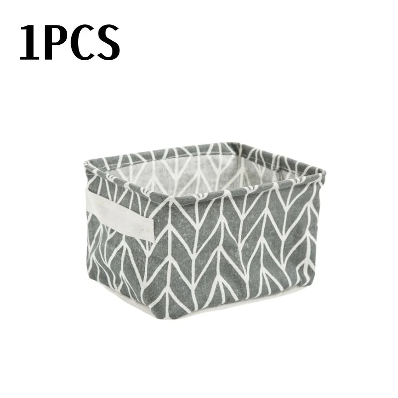 Petit panier de rangement en toile pliable avec poignée, boîte de rangement de bureau en coton et lin, petit panier de rangement étanche frais 1 pièce