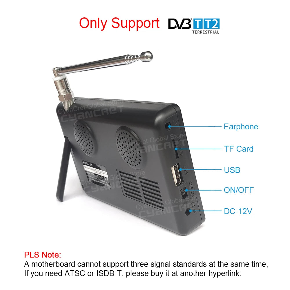 LEADSTAR D5 TV Portable TV de poche 5 pouces DVB-T2 TDT DTT numérique et analogique Mini petite télévision de voiture Support USB TF AC3