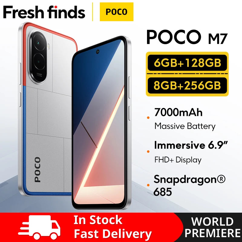 Nouveau POCO M7 Version mondiale Smartphone 128GB 256GB Snapdragon 685 7000mAh 50MP caméra immersive 6.9 "FHD + affichage 33W charge
