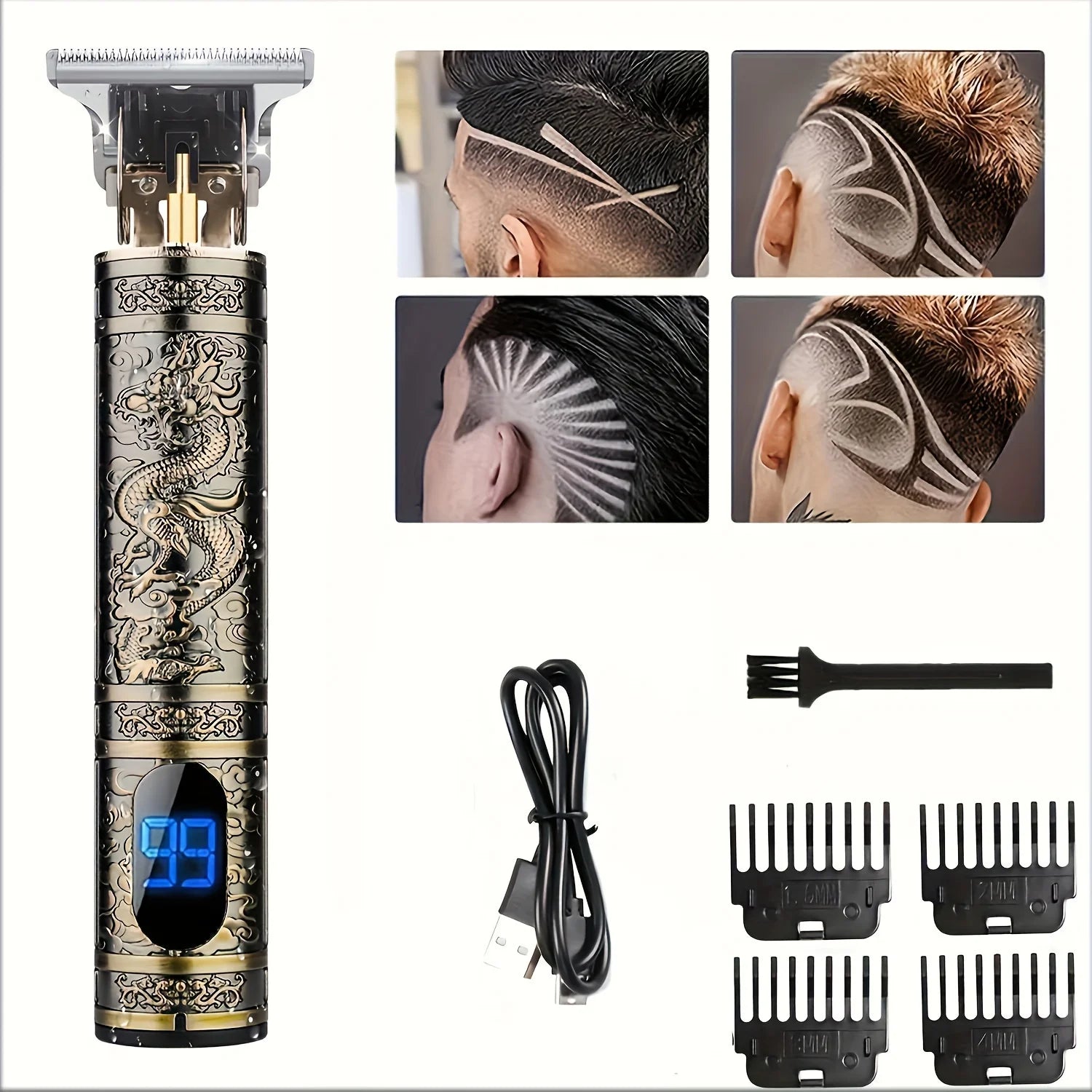 Tondeuse à cheveux électrique avec écran LCD, Machine de coupe de cheveux à tête d'huile, tondeuse à barbe, rasoir USB Rechargeable pour hommes et père