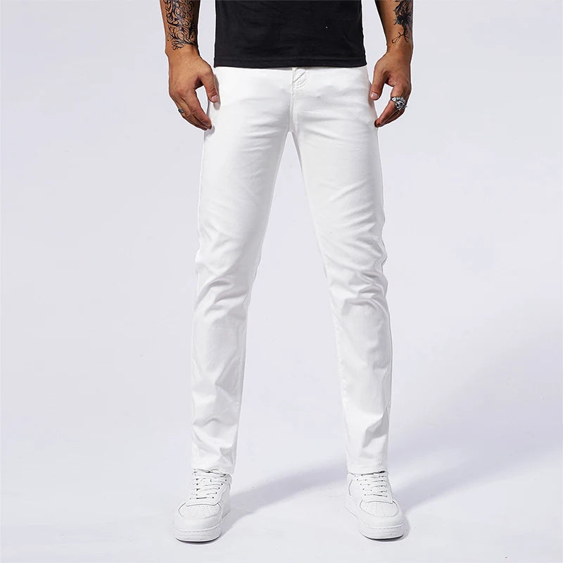 Jean extensible sept couleurs pour hommes, tendance, sauvage, Simple, 97% coton, haut de gamme, ajusté, petit pantalon droit décontracté pour hommes