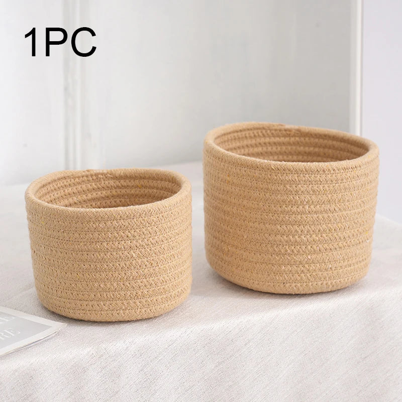 Panier de rangement en corde de coton tissé à la main, panier de rangement pour cosmétiques, bijoux, clés de bureau, boîte de collations, organisateur d'articles divers