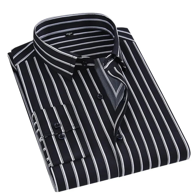 Nouveau bonne qualité hommes robe chemise à manches longues rayé bureau d'affaires chemise décontractée coupe ajustée Streetwear Homme grande taille M-5XL