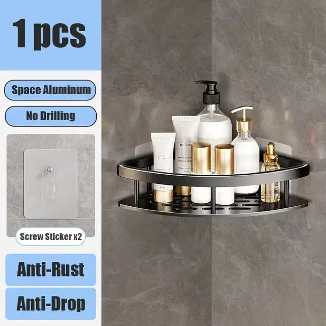 HOShelf-Rangement de toilette mural en aluminium T1, sans perceuse, bouteille de shampoing, coin de douche, accessoires de cuisine