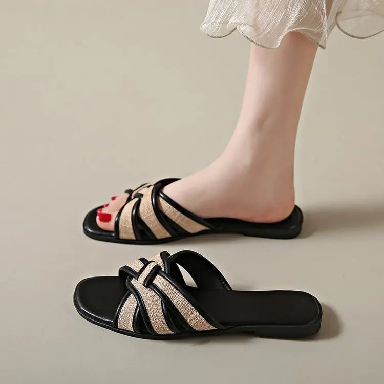 Pantoufles basses plates en caoutchouc pour femmes, tongs, diapositives de luxe, sandales d'été souples, designer hawaïen, talons de sabot, Rome Casua, 2024