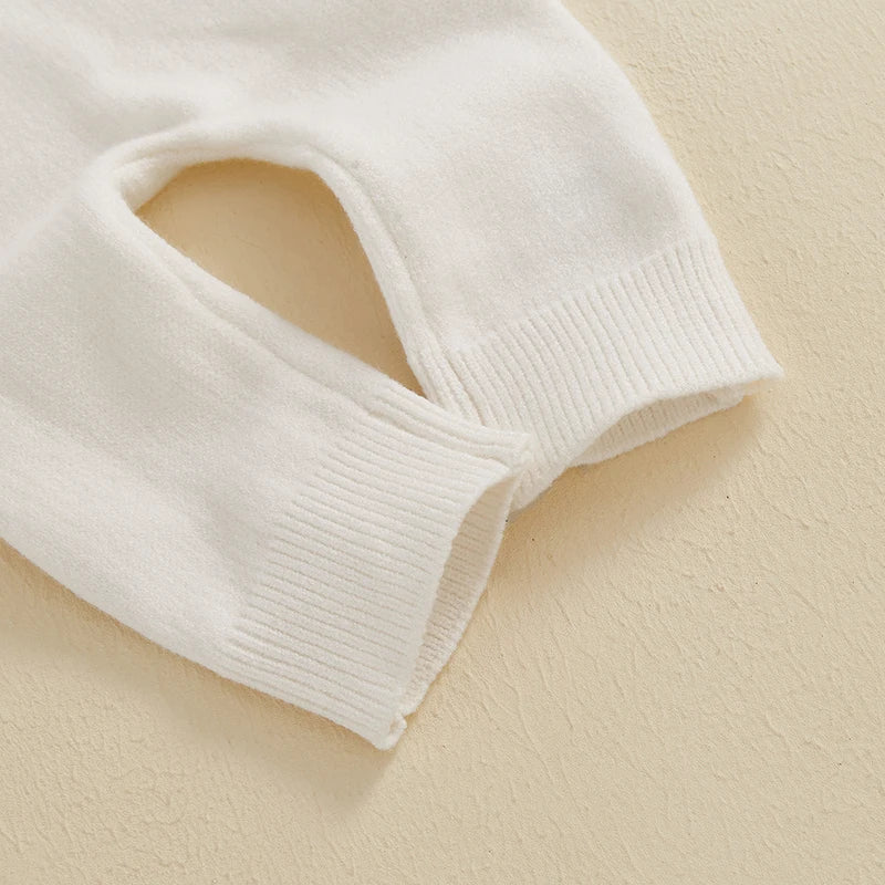 BloRequibetant-Barboteuse à manches longues avec broderie de lettres pour bébé, pull pleine longueur à col en V rond, combinaison d'automne