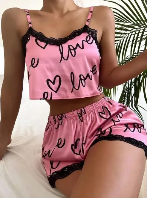 1 ensemble pyjama femme short costume Homewear sous-vêtements imprimés Pijama Lingerie Sexy Camisoles réservoirs nuisette vêtements de nuit pour femmes femmes